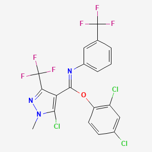 molecular formula C19H10Cl3F6N3O B2526404 2,4-dichlorophenyl 5-chloro-1-methyl-3-(trifluoromethyl)-N-[3-(trifluoromethyl)phenyl]-1H-pyrazole-4-carboximidoate CAS No. 477762-27-9