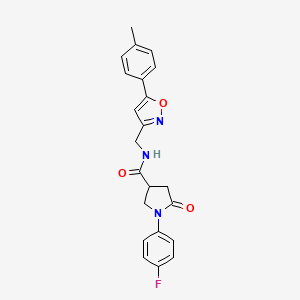 molecular formula C22H20FN3O3 B2526428 1-(4-fluorophenyl)-5-oxo-N-((5-(p-tolyl)isoxazol-3-yl)methyl)pyrrolidine-3-carboxamide CAS No. 952962-50-4