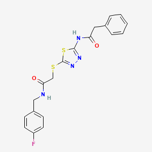 molecular formula C19H17FN4O2S2 B2526435 N-(4-fluorobenzyl)-2-((5-(2-phenylacetamido)-1,3,4-thiadiazol-2-yl)thio)acetamide CAS No. 868974-82-7