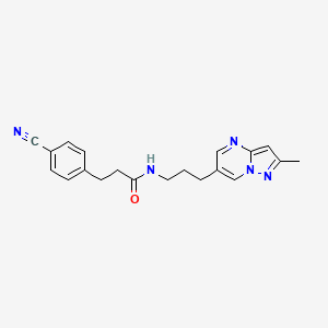 molecular formula C20H21N5O B2526453 3-(4-cyanophenyl)-N-(3-(2-methylpyrazolo[1,5-a]pyrimidin-6-yl)propyl)propanamide CAS No. 1797982-10-5