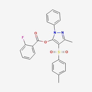 molecular formula C24H19FN2O4S B2526455 3-methyl-1-phenyl-4-tosyl-1H-pyrazol-5-yl 2-fluorobenzoate CAS No. 851093-23-7
