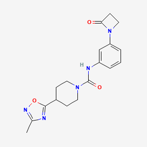molecular formula C18H21N5O3 B2526467 4-(3-Methyl-1,2,4-oxadiazol-5-yl)-N-[3-(2-oxoazetidin-1-yl)phenyl]piperidine-1-carboxamide CAS No. 2248934-20-3