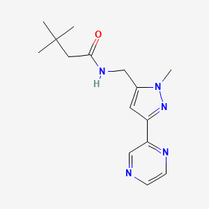 molecular formula C15H21N5O B2526478 3,3-dimethyl-N-((1-methyl-3-(pyrazin-2-yl)-1H-pyrazol-5-yl)methyl)butanamide CAS No. 2034322-62-6