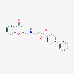 molecular formula C21H22N4O5S B2526488 4-oxo-N-(2-((4-(pyridin-2-yl)piperazin-1-yl)sulfonyl)ethyl)-4H-chromene-2-carboxamide CAS No. 946223-77-4