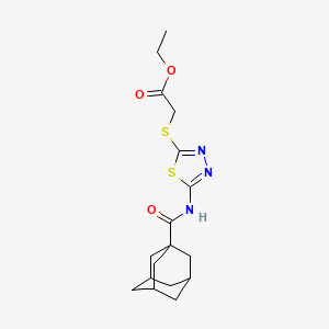 molecular formula C17H23N3O3S2 B2526491 乙基2-[[5-(金刚烷-1-羰基氨基)-1,3,4-噻二唑-2-基]硫代]乙酸酯 CAS No. 392317-91-8