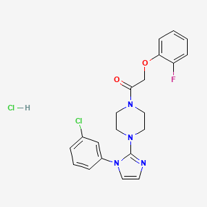 molecular formula C21H21Cl2FN4O2 B2526499 1-(4-(1-(3-chlorophenyl)-1H-imidazol-2-yl)piperazin-1-yl)-2-(2-fluorophenoxy)ethanone hydrochloride CAS No. 1185027-07-9