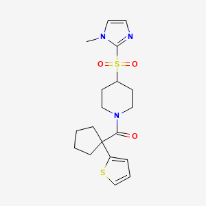molecular formula C19H25N3O3S2 B2526505 (4-((1-methyl-1H-imidazol-2-yl)sulfonyl)piperidin-1-yl)(1-(thiophen-2-yl)cyclopentyl)methanone CAS No. 2319850-96-7