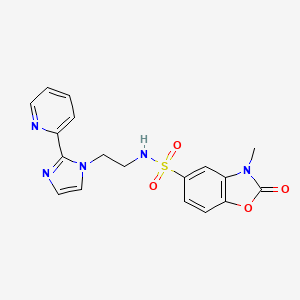 molecular formula C18H17N5O4S B2526508 3-methyl-2-oxo-N-(2-(2-(pyridin-2-yl)-1H-imidazol-1-yl)ethyl)-2,3-dihydrobenzo[d]oxazole-5-sulfonamide CAS No. 2034234-14-3
