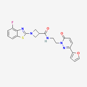 molecular formula C21H18FN5O3S B2526509 1-(4-氟苯并[d]噻唑-2-基)-N-(2-(3-(呋喃-2-基)-6-氧代吡哒嗪-1(6H)-基)乙基)氮杂环丁烷-3-甲酰胺 CAS No. 1286726-51-9