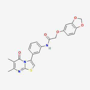 molecular formula C23H19N3O5S B2526516 2-(benzo[d][1,3]dioxol-5-yloxy)-N-(3-(6,7-dimethyl-5-oxo-5H-thiazolo[3,2-a]pyrimidin-3-yl)phenyl)acetamide CAS No. 1021116-63-1