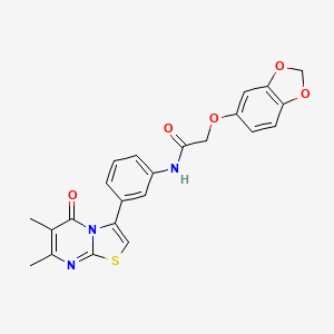 molecular formula C23H19N3O5S B2526516 2-(2H-1,3-benzodioxol-5-yloxy)-N-(3-{6,7-dimethyl-5-oxo-5H-[1,3]thiazolo[3,2-a]pyrimidin-3-yl}phenyl)acetamide CAS No. 1021116-63-1