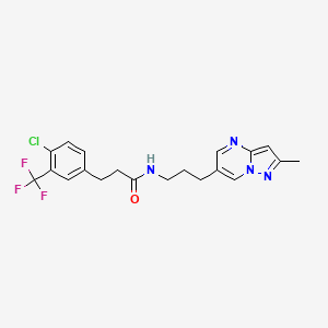molecular formula C20H20ClF3N4O B2526518 3-(4-chloro-3-(trifluoromethyl)phenyl)-N-(3-(2-methylpyrazolo[1,5-a]pyrimidin-6-yl)propyl)propanamide CAS No. 1797710-85-0