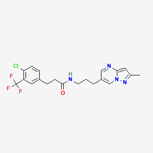 molecular formula C20H20ClF3N4O B2526518 3-(4-クロロ-3-(トリフルオロメチル)フェニル)-N-(3-(2-メチルピラゾロ[1,5-a]ピリミジン-6-イル)プロピル)プロパンアミド CAS No. 1797710-85-0