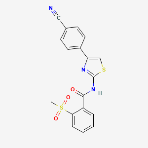 molecular formula C18H13N3O3S2 B2526521 N-(4-(4-cyanophenyl)thiazol-2-yl)-2-(methylsulfonyl)benzamide CAS No. 896362-93-9