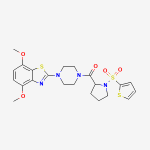 molecular formula C22H26N4O5S3 B2526522 (4-(4,7-二甲氧基苯并[d]噻唑-2-基)哌嗪-1-基)(1-(噻吩-2-磺酰基)吡咯烷-2-基)甲酮 CAS No. 1101177-20-1