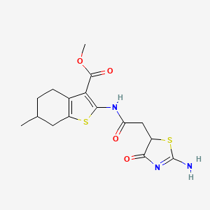 molecular formula C16H19N3O4S2 B2526555 2-(2-(2-亚氨基-4-氧代噻唑烷-5-基)乙酰氨基)-6-甲基-4,5,6,7-四氢苯并[b]噻吩-3-羧酸甲酯 CAS No. 526190-77-2