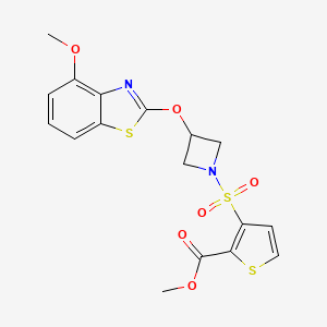 molecular formula C17H16N2O6S3 B2526584 3-((3-((4-甲氧基苯并[d]噻唑-2-基)氧基)氮杂环丁-1-基)磺酰基)噻吩-2-羧酸甲酯 CAS No. 1421451-97-9