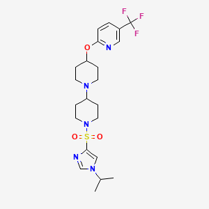 molecular formula C22H30F3N5O3S B2526597 1'-{[1-(propan-2-yl)-1H-imidazol-4-yl]sulfonyl}-4-{[5-(trifluoromethyl)pyridin-2-yl]oxy}-1,4'-bipiperidine CAS No. 2097938-00-4