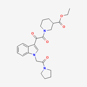 molecular formula C24H29N3O5 B2526613 ethyl 1-(2-oxo-2-(1-(2-oxo-2-(pyrrolidin-1-yl)ethyl)-1H-indol-3-yl)acetyl)piperidine-3-carboxylate CAS No. 893987-97-8