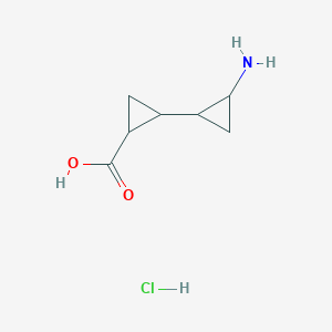 molecular formula C7H12ClNO2 B2526624 2-(2-Aminocyclopropyl)cyclopropane-1-carboxylic acid;hydrochloride CAS No. 2377034-76-7
