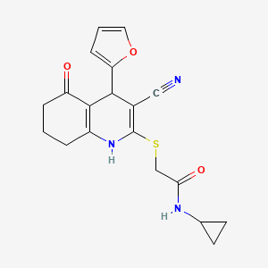 molecular formula C19H19N3O3S B2526631 N-ciclopropil-2-{[3-ciano-4-(furan-2-il)-5-oxo-1,4,5,6,7,8-hexahidroquinolin-2-il]sulfanil}acetamida CAS No. 721431-85-2