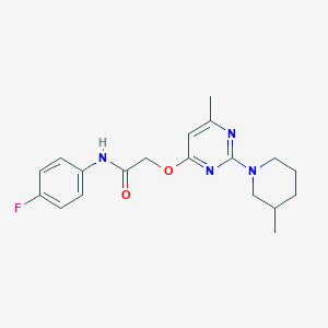 molecular formula C19H23FN4O2 B2526644 N-(4-fluorophenyl)-2-{[6-methyl-2-(3-methylpiperidin-1-yl)pyrimidin-4-yl]oxy}acetamide CAS No. 1226440-38-5
