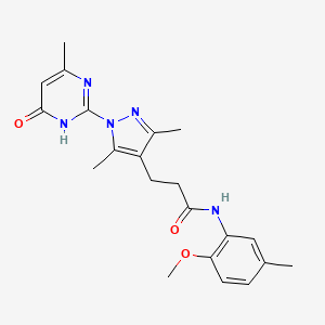 molecular formula C21H25N5O3 B2526657 3-(3,5-dimethyl-1-(4-methyl-6-oxo-1,6-dihydropyrimidin-2-yl)-1H-pyrazol-4-yl)-N-(2-methoxy-5-methylphenyl)propanamide CAS No. 1173045-43-6