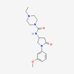 molecular formula C18H26N4O3 B2526659 4-ethyl-N-(1-(3-methoxyphenyl)-5-oxopyrrolidin-3-yl)piperazine-1-carboxamide CAS No. 894013-43-5