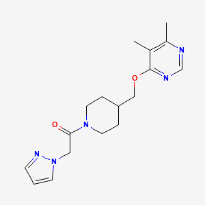 molecular formula C17H23N5O2 B2526662 1-[4-[(5,6-Dimethylpyrimidin-4-yl)oxymethyl]piperidin-1-yl]-2-pyrazol-1-ylethanone CAS No. 2379995-51-2