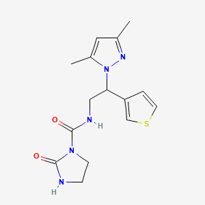 molecular formula C15H19N5O2S B2526663 N-(2-(3,5-二甲基-1H-吡唑-1-基)-2-(噻吩-3-基)乙基)-2-氧代咪唑烷-1-甲酰胺 CAS No. 2034347-29-8