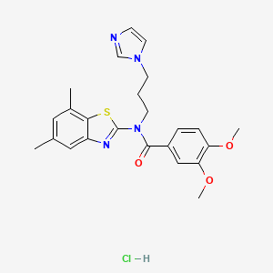 molecular formula C24H27ClN4O3S B2526665 N-(3-(1H-imidazol-1-yl)propyl)-N-(5,7-dimethylbenzo[d]thiazol-2-yl)-3,4-dimethoxybenzamide hydrochloride CAS No. 1217055-04-3