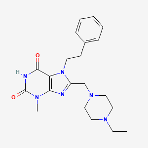 molecular formula C21H28N6O2 B2526676 8-[(4-ethylpiperazin-1-yl)methyl]-3-methyl-7-(2-phenylethyl)-3,7-dihydro-1H-purine-2,6-dione CAS No. 847408-84-8
