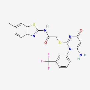molecular formula C21H16F3N5O2S2 B2526681 2-((6-氨基-4-氧代-1-(3-(三氟甲基)苯基)-1,4-二氢嘧啶-2-基)硫代)-N-(6-甲基苯并[d]噻唑-2-基)乙酰胺 CAS No. 893980-05-7