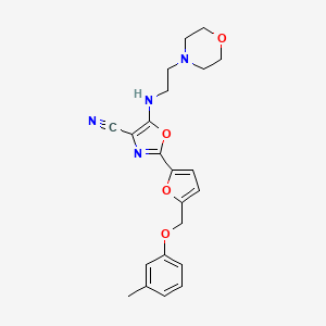 molecular formula C22H24N4O4 B2526685 5-((2-Morpholinoethyl)amino)-2-(5-((m-tolyloxy)methyl)furan-2-yl)oxazole-4-carbonitrile CAS No. 942033-34-3