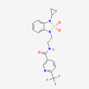 molecular formula C18H17F3N4O3S B2526689 N-[2-(3-cyclopropyl-2,2-dioxo-1,3-dihydro-2lambda6,1,3-benzothiadiazol-1-yl)ethyl]-6-(trifluoromethyl)pyridine-3-carboxamide CAS No. 2097916-41-9