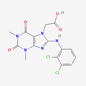 molecular formula C15H13Cl2N5O4 B2526693 2-(8-((2,3-dichlorophenyl)amino)-1,3-dimethyl-2,6-dioxo-2,3-dihydro-1H-purin-7(6H)-yl)acetic acid CAS No. 1021066-77-2