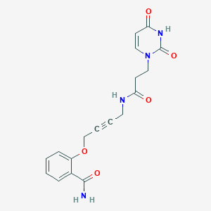 molecular formula C18H18N4O5 B2526695 2-((4-(3-(2,4-dioxo-3,4-dihydropyrimidin-1(2H)-yl)propanamido)but-2-yn-1-yl)oxy)benzamide CAS No. 1448034-91-0