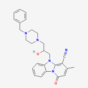 molecular formula C27H29N5O2 B2526696 5-[3-(4-Benzylpiperazin-1-yl)-2-hydroxypropyl]-3-methyl-1-oxopyrido[1,2-a]benzimidazole-4-carbonitrile CAS No. 850731-86-1