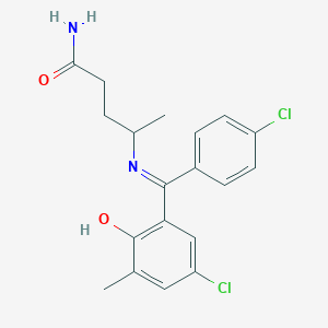 molecular formula C19H20Cl2N2O2 B025267 4-(((5-Chloro-2-hydroxy-3-methylphenyl)(4-chlorophenyl)methylene)amino)pentanamide CAS No. 104775-04-4