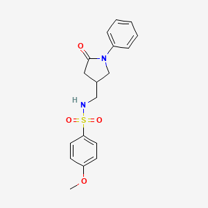molecular formula C18H20N2O4S B2526701 4-methoxy-N-((5-oxo-1-phenylpyrrolidin-3-yl)methyl)benzenesulfonamide CAS No. 954604-41-2