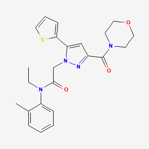 molecular formula C23H26N4O3S B2526703 N-ethyl-2-(3-(morpholine-4-carbonyl)-5-(thiophen-2-yl)-1H-pyrazol-1-yl)-N-(o-tolyl)acetamide CAS No. 1173039-12-7