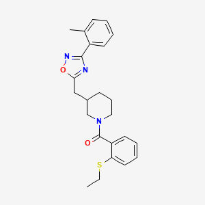molecular formula C24H27N3O2S B2526704 (2-(Ethylthio)phenyl)(3-((3-(o-tolyl)-1,2,4-oxadiazol-5-yl)methyl)piperidin-1-yl)methanone CAS No. 2034362-67-7