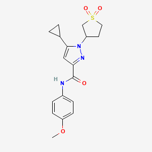 molecular formula C18H21N3O4S B2526744 5-cyclopropyl-1-(1,1-dioxidotetrahydrothiophen-3-yl)-N-(4-methoxyphenyl)-1H-pyrazole-3-carboxamide CAS No. 942727-51-7