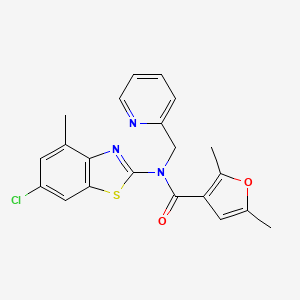 molecular formula C21H18ClN3O2S B2526751 N-(6-氯-4-甲基苯并[d]噻唑-2-基)-2,5-二甲基-N-(吡啶-2-基甲基)呋喃-3-甲酰胺 CAS No. 1171655-04-1