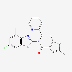 molecular formula C21H18ClN3O2S B2526751 N-(6-クロロ-4-メチル-1,3-ベンゾチアゾール-2-イル)-2,5-ジメチル-N-[(ピリジン-2-イル)メチル]フラン-3-カルボキサミド CAS No. 1171655-04-1