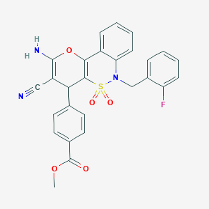 molecular formula C27H20FN3O5S B2526768 Methyl 4-[2-amino-3-cyano-6-(2-fluorobenzyl)-5,5-dioxido-4,6-dihydropyrano[3,2-c][2,1]benzothiazin-4-yl]benzoate CAS No. 893295-27-7