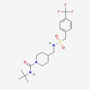 molecular formula C19H28F3N3O3S B2526776 N-(叔丁基)-4-(((4-(三氟甲基)苯基)甲磺酰氨基)甲基)哌啶-1-甲酰胺 CAS No. 1396683-13-8