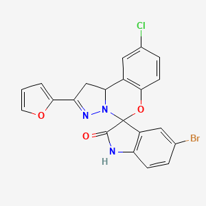 molecular formula C21H13BrClN3O3 B2526803 5'-Bromo-9-chloro-2-(furan-2-yl)-1,10b-dihydrospiro[benzo[e]pyrazolo[1,5-c][1,3]oxazine-5,3'-indolin]-2'-one CAS No. 303107-10-0