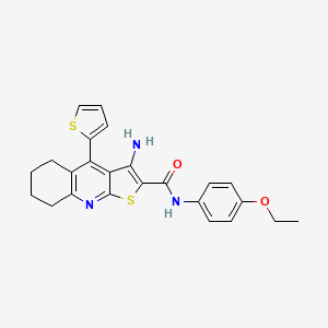 molecular formula C24H23N3O2S2 B2526825 3-amino-N-(4-ethoxyphenyl)-4-(thiophen-2-yl)-5,6,7,8-tetrahydrothieno[2,3-b]quinoline-2-carboxamide CAS No. 370855-38-2