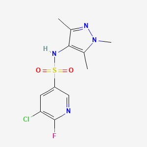 molecular formula C11H12ClFN4O2S B2526840 5-Chloro-6-fluoro-N-(1,3,5-trimethylpyrazol-4-yl)pyridine-3-sulfonamide CAS No. 2249095-55-2
